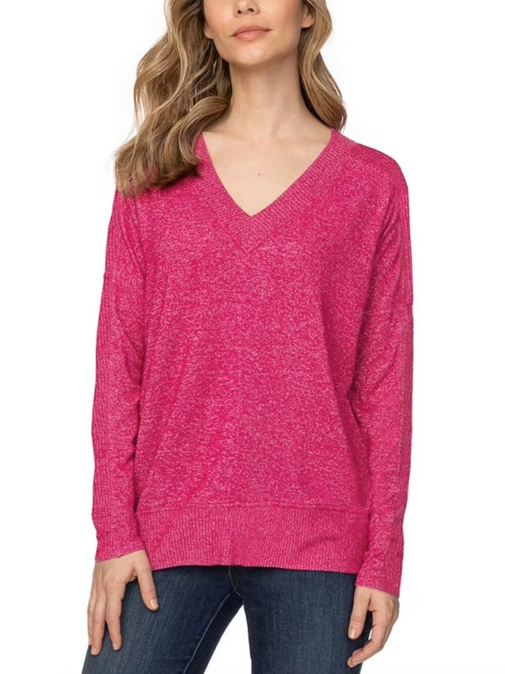 Pink Buffalo David Bitton Light-Weight Oversized V-neck Sweater